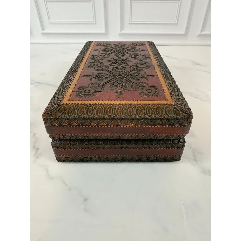 VTG Polish Carved Wooden Keepsake Box 8.5
